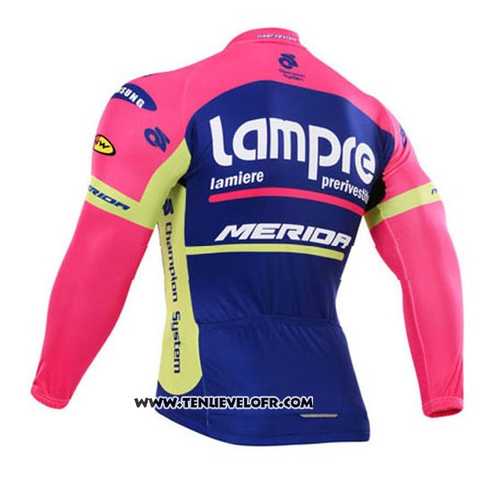 2015 Maillot Ciclismo Lampre Merida Rose et Bleu Manches Longues et Cuissard